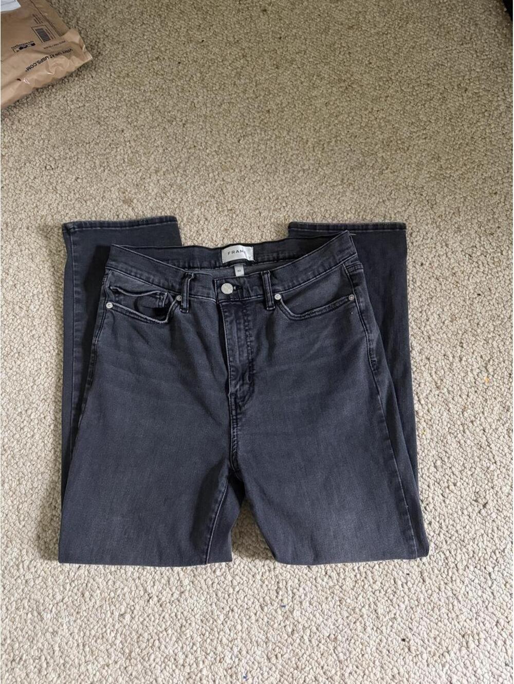 Frame black high waisted straight leg jeans